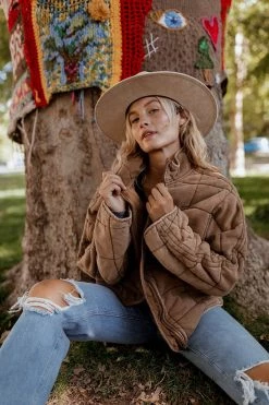 Henly Free People Dolman Quilted Knit Jacket In Toasted Coconut Jackets/Shackets/Blazers