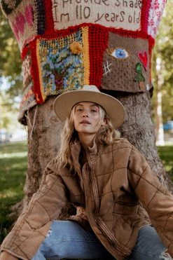 Henly Free People Dolman Quilted Knit Jacket In Toasted Coconut Jackets/Shackets/Blazers