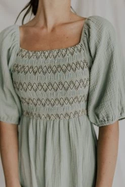 Henly Zen Embroidered Midi In Sage Dresses