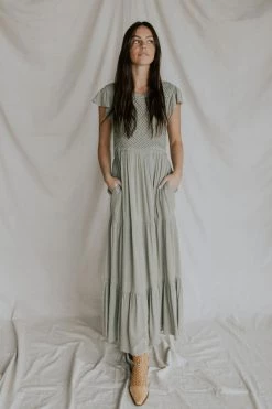 Henly Dresses La Caille Crochet Maxi In Olive