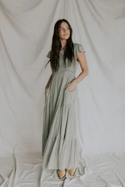 Henly Dresses La Caille Crochet Maxi In Olive