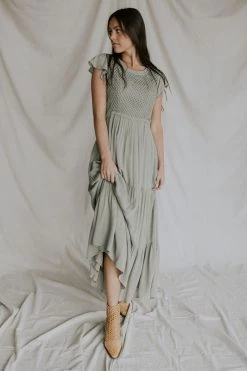 Henly Dresses La Caille Crochet Maxi In Olive