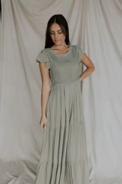 Henly Dresses La Caille Crochet Maxi In Olive