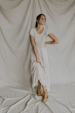 Henly Dresses La Caille Crochet Maxi In Oatmeal