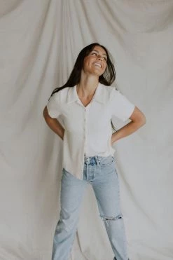 Henly Damon Ribbed Button Up In Cream Tops