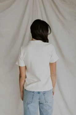 Henly Damon Ribbed Button Up In Cream Tops