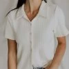 Henly Damon Ribbed Button Up In Cream Tops