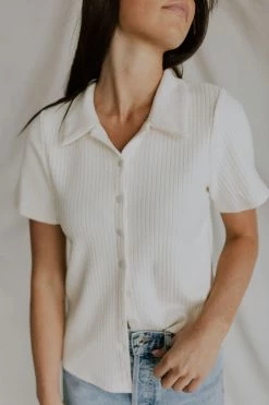 Henly Damon Ribbed Button Up In Cream Tops