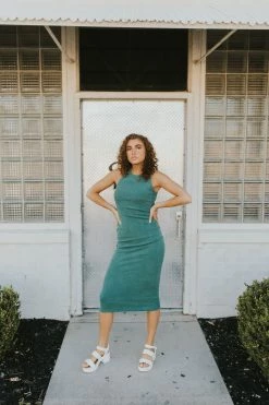 HENLY Acadia Ribbed Dyed Maxi In Emerald Dresses