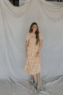 Henly June Smocked Midi In Soft Tangerine