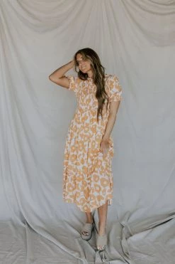 Henly June Smocked Midi In Soft Tangerine