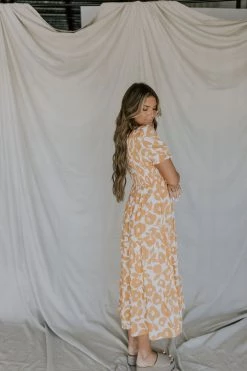 Henly June Smocked Midi In Soft Tangerine