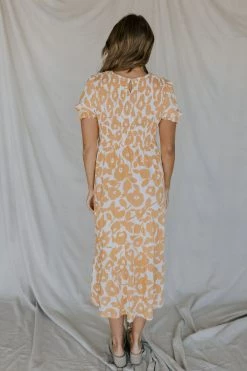 Henly June Smocked Midi In Soft Tangerine