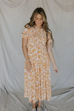 Henly June Smocked Midi In Soft Tangerine