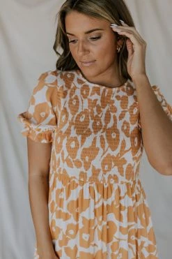 Henly June Smocked Midi In Soft Tangerine
