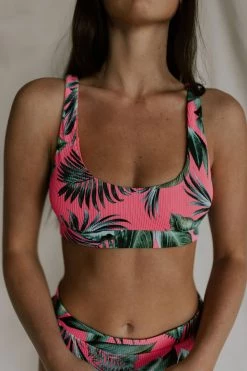 Henly Floral Tropix Bikini TOP In HOT PINK Swim