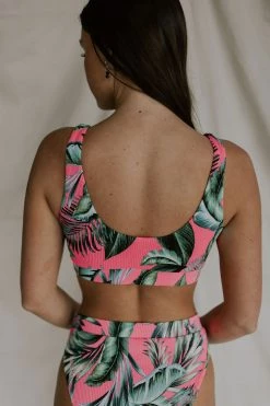 Henly Floral Tropix Bikini TOP In HOT PINK Swim