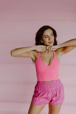 Henly Free People Good Karma Crop In Tropical Pink