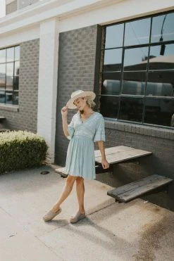 Henly Marbella Embroidered Dress In Light Sage Dresses