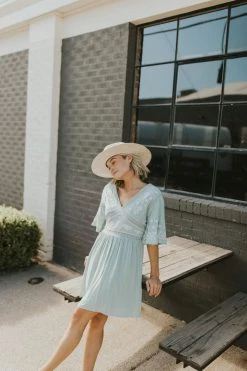 Henly Marbella Embroidered Dress In Light Sage Dresses