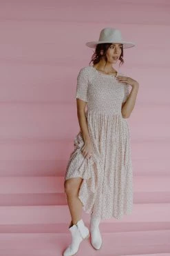 Henly Dresses Waverly Smocked Midi In Ivory