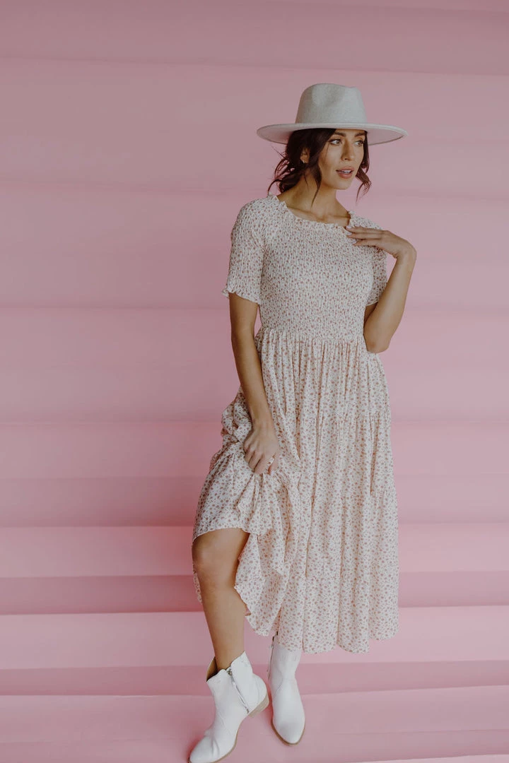 Henly Dresses Waverly Smocked Midi In Ivory