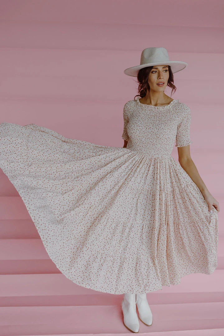 Henly Dresses Waverly Smocked Midi In Ivory