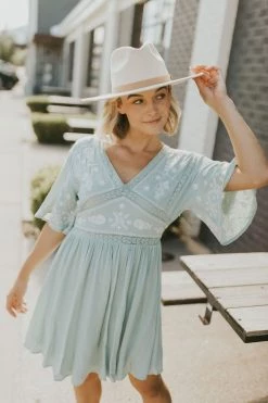 Henly Marbella Embroidered Dress In Light Sage Dresses