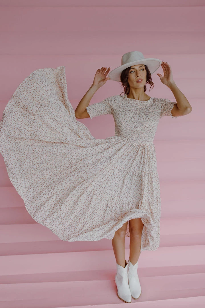 Henly Dresses Waverly Smocked Midi In Ivory