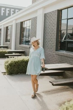 Henly Marbella Embroidered Dress In Light Sage Dresses