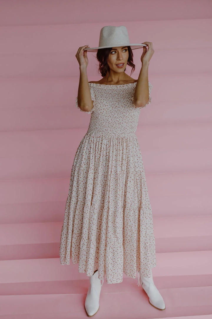 Henly Dresses Waverly Smocked Midi In Ivory