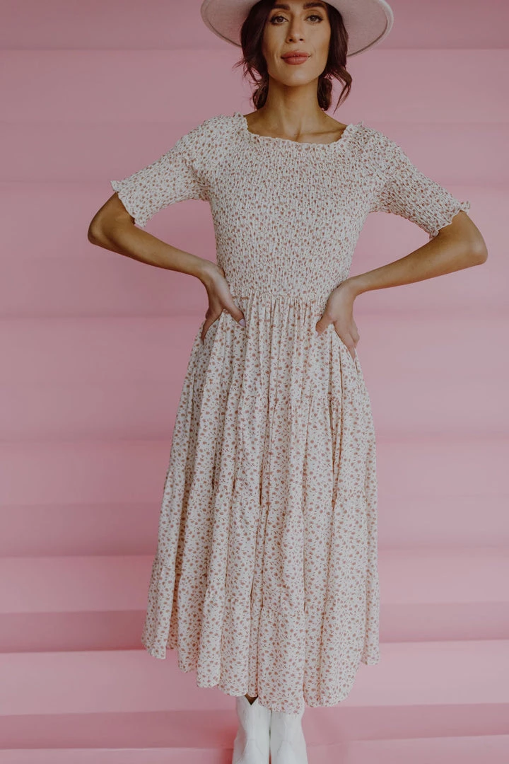 Henly Dresses Waverly Smocked Midi In Ivory