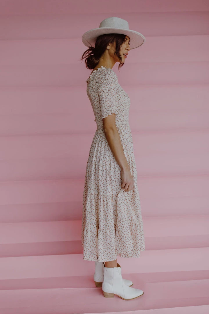 Henly Dresses Waverly Smocked Midi In Ivory