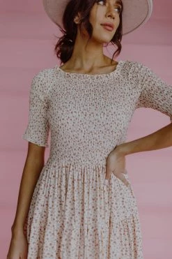 Henly Dresses Waverly Smocked Midi In Ivory