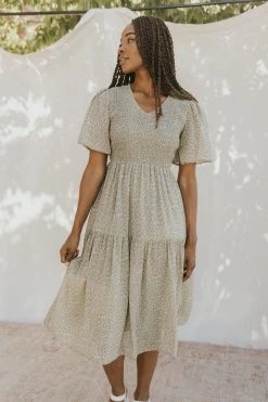 Henly Clover Smocked Midi In Sage Dresses