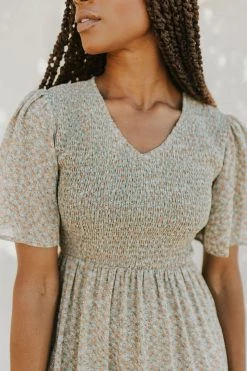 Henly Clover Smocked Midi In Sage Dresses