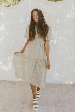 Henly Clover Smocked Midi In Sage Dresses