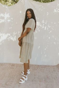Henly Clover Smocked Midi In Sage Dresses