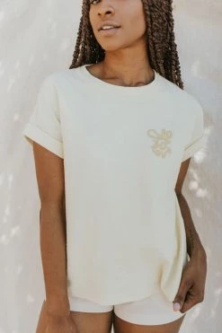 Henly Self Love Embroidered Tee In Buttercup Tops