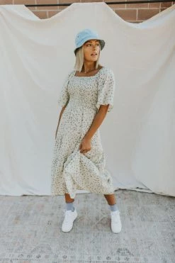 Henly Miss Honey Smocked Midi In Faded Pistachio Dresses
