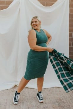 HENLY Acadia Ribbed Dyed Maxi In Emerald Dresses