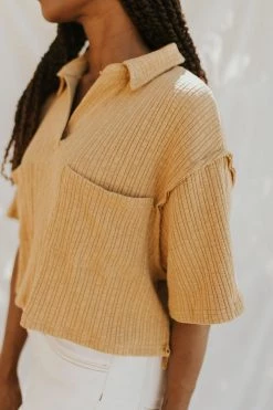 Henly Tops Sahara Ribbed Blouse In Camel