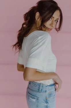 Henly Liv Ribbed Tee In Cream