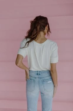 Henly Liv Ribbed Tee In Cream