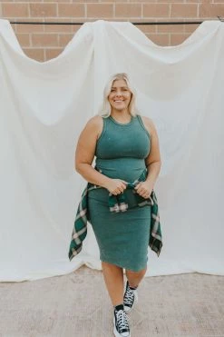 HENLY Acadia Ribbed Dyed Maxi In Emerald Dresses