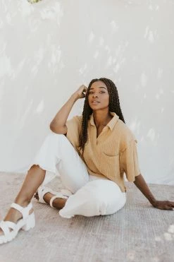 Henly Tops Sahara Ribbed Blouse In Camel