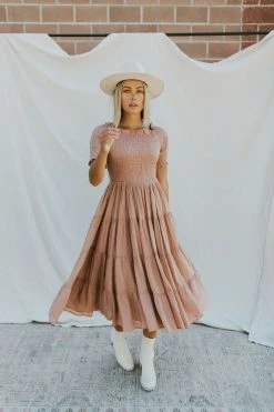 Henly Marlene Swiss Dot Midi In Mauve Dresses