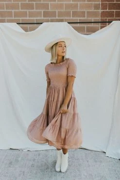 Henly Marlene Swiss Dot Midi In Mauve Dresses