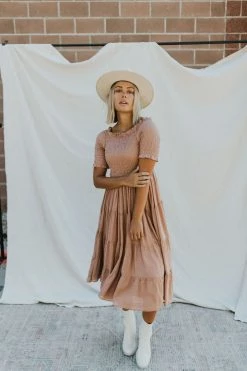 Henly Marlene Swiss Dot Midi In Mauve Dresses