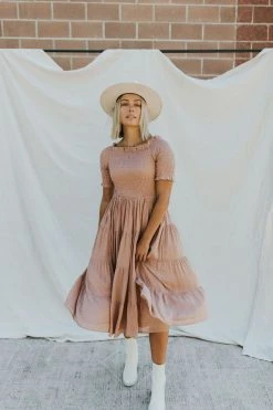 Henly Marlene Swiss Dot Midi In Mauve Dresses